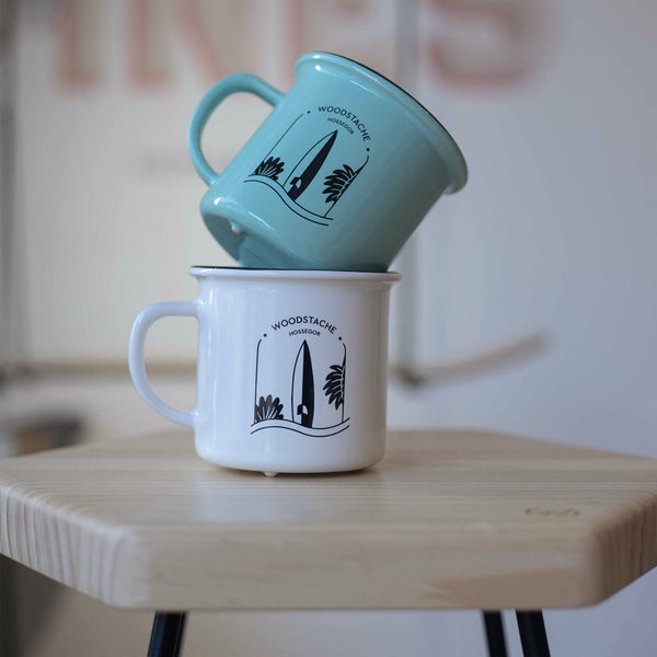 Pack double mug en céramique Surf mint & white