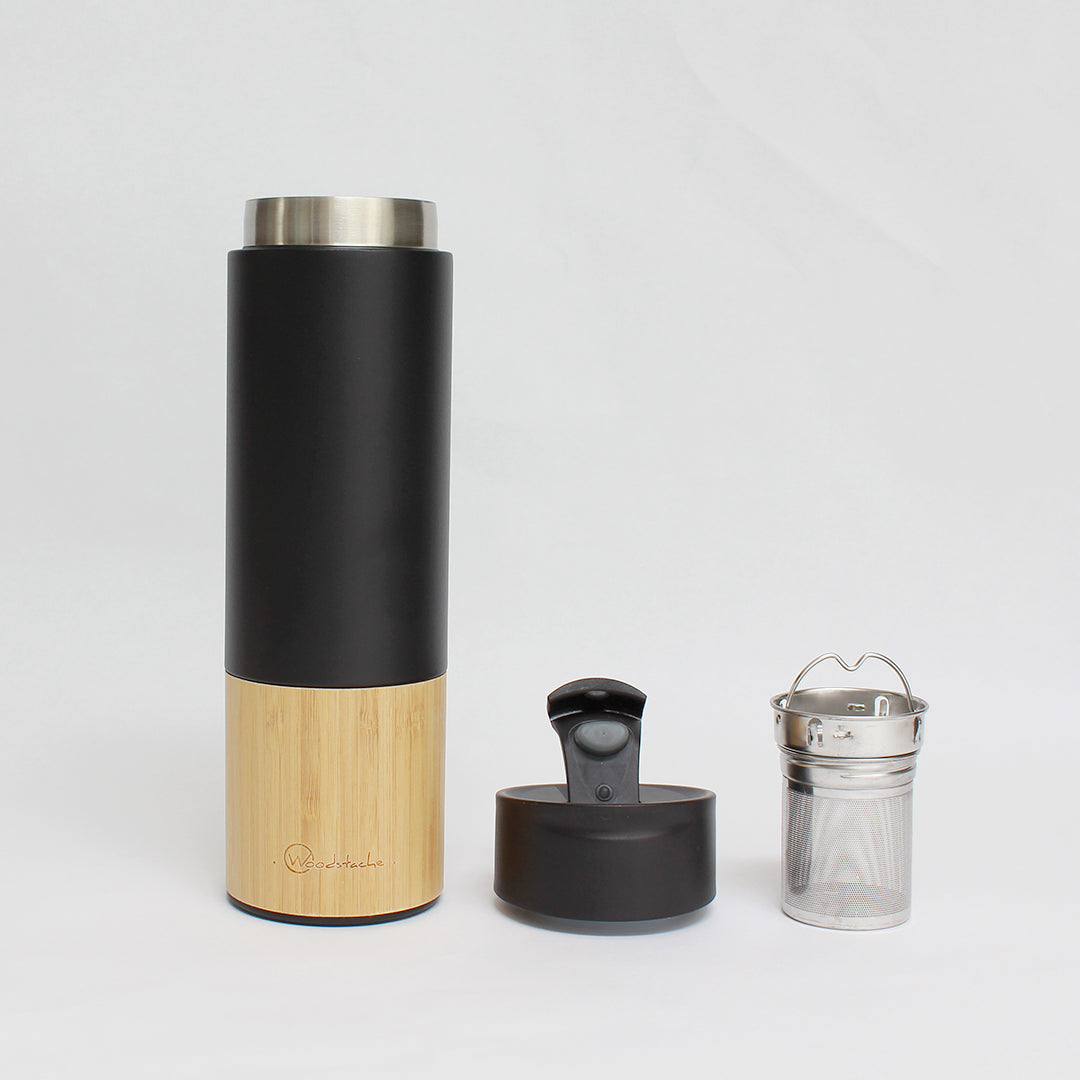 thermos en bambou noir